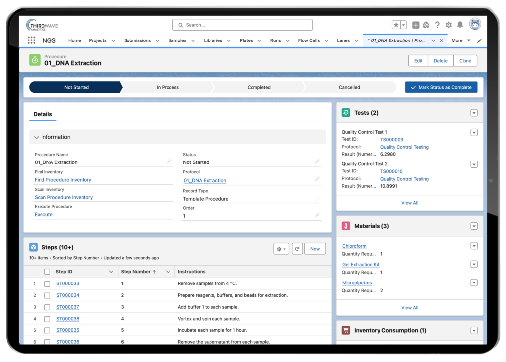 NGS Protocol Execution Page