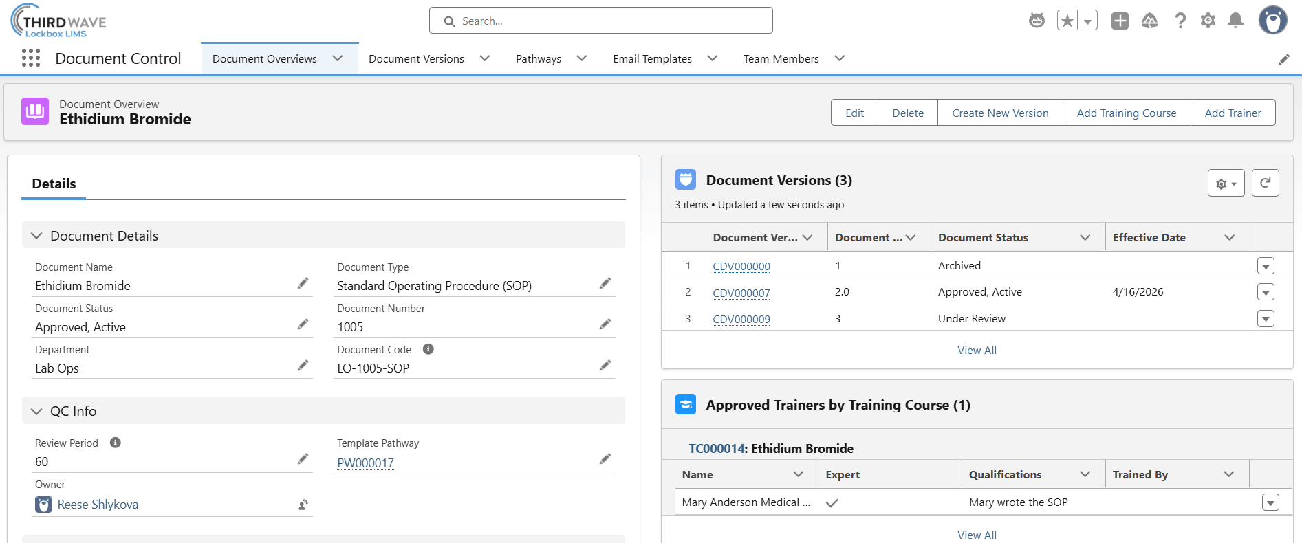Document overview for controlled documents in Lockbox QMS.