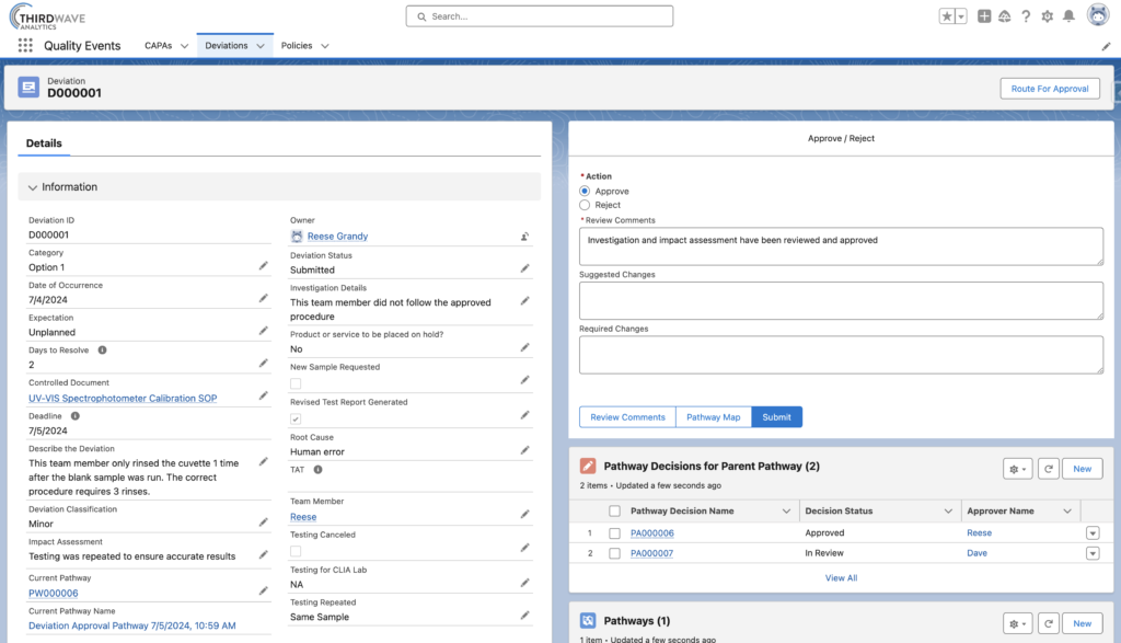 Lockbox QMS Quality Events Deviation