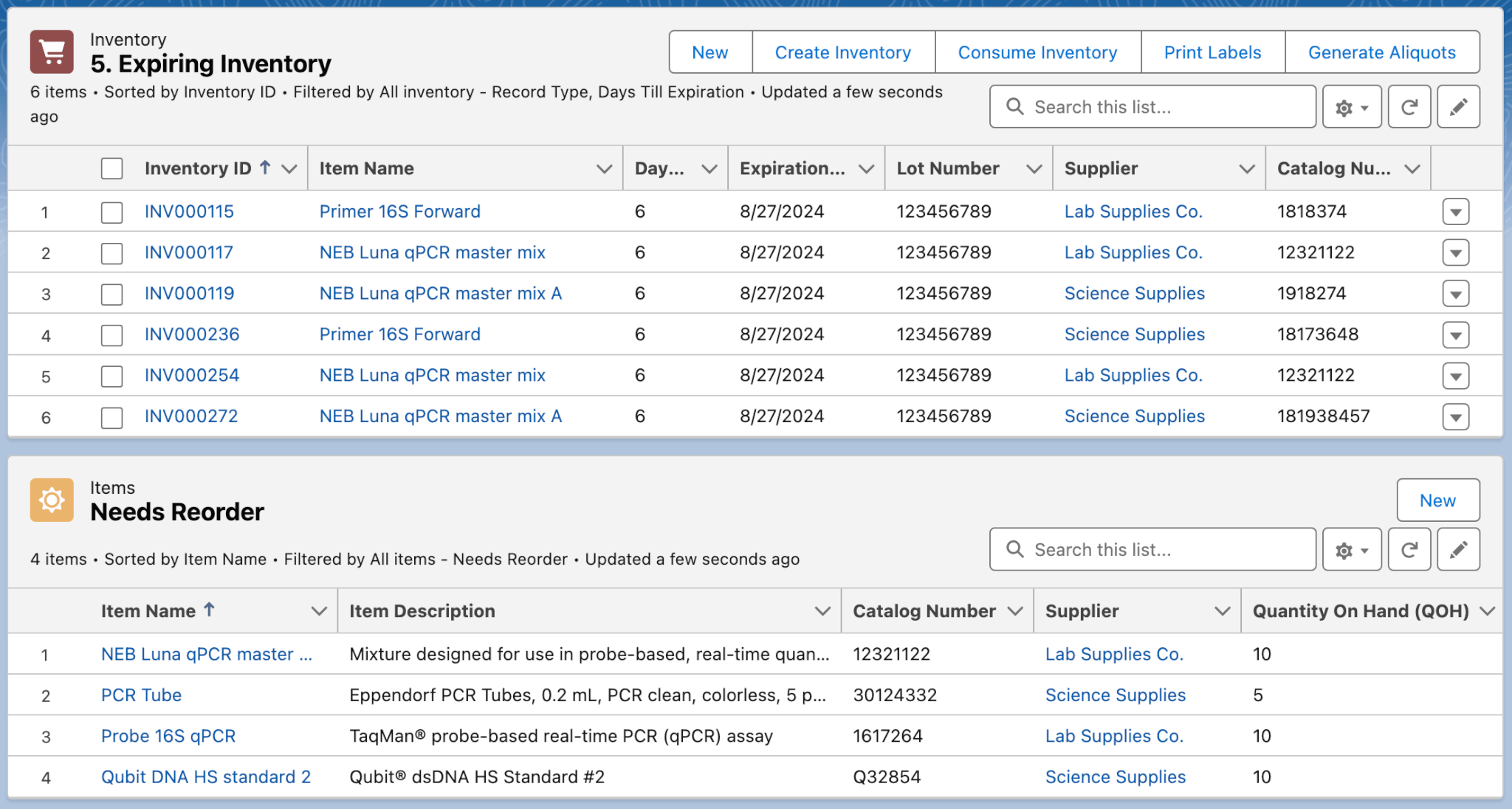 Expiring inventory tracking and inventory reorder management