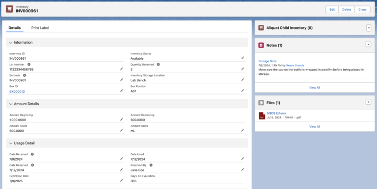 Cosh Inventory Using LIMS Inventory Management during Protocol Execution