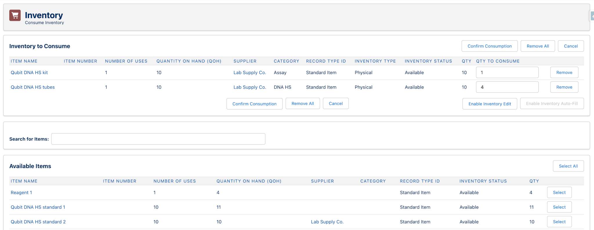 Lab inventory management inventory consumption tracking