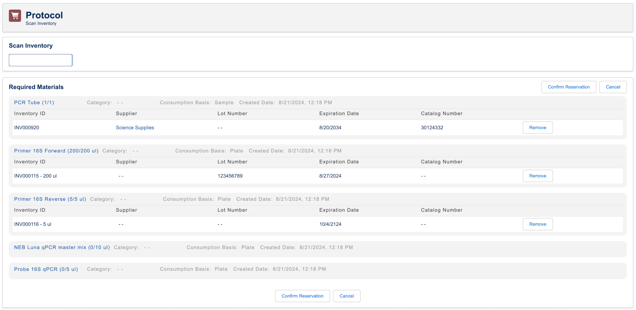 Scanning inventory during protocols to track lab inventory usage