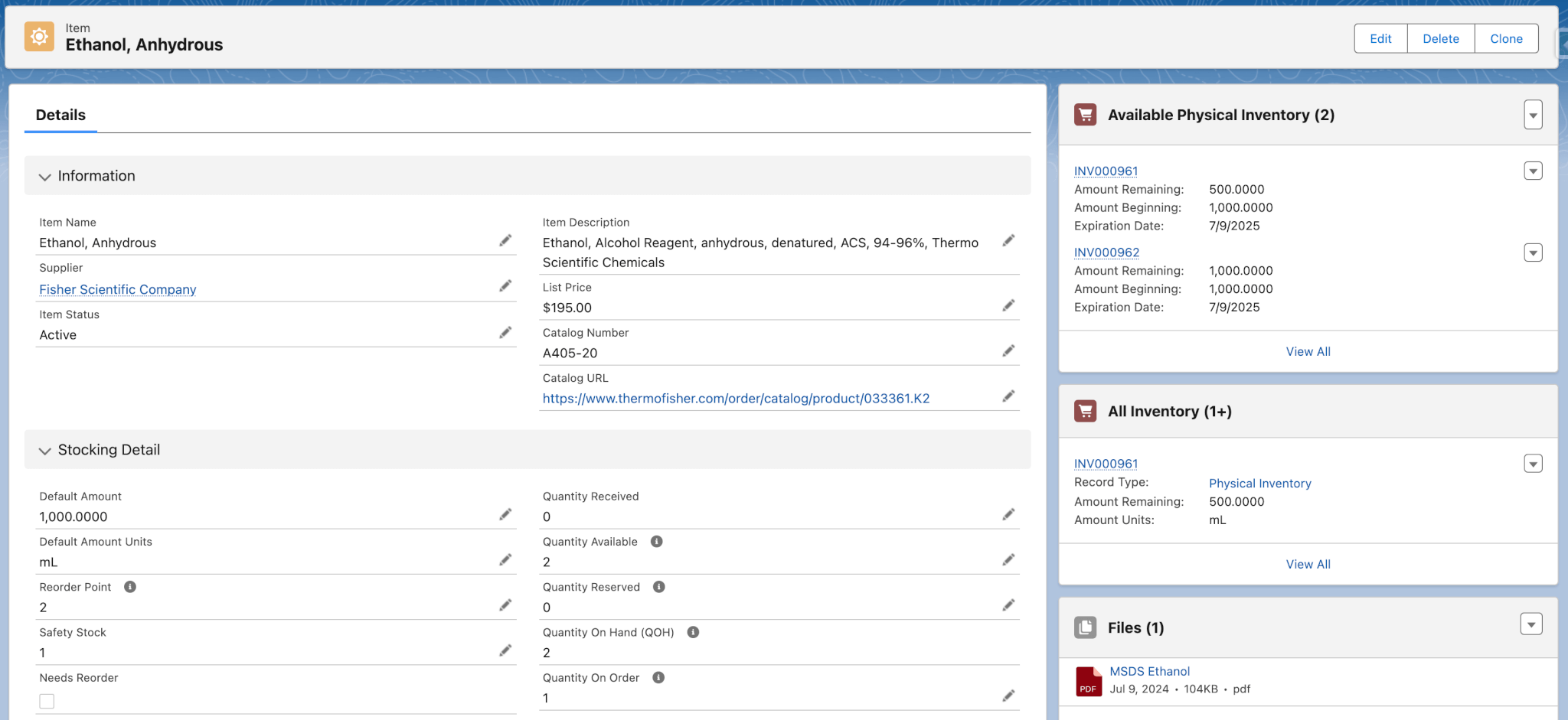 Lockbox LIMS lab inventory item record