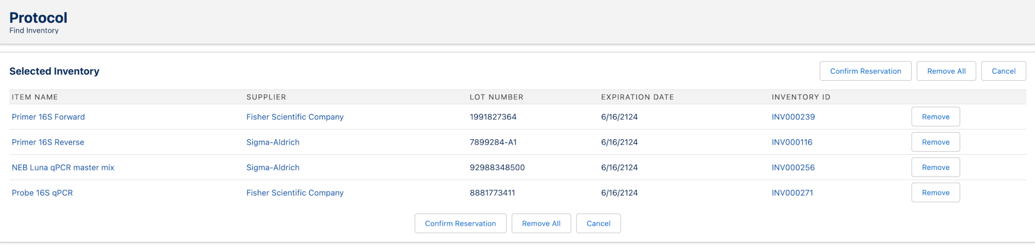 Search for inventory during protocol execution