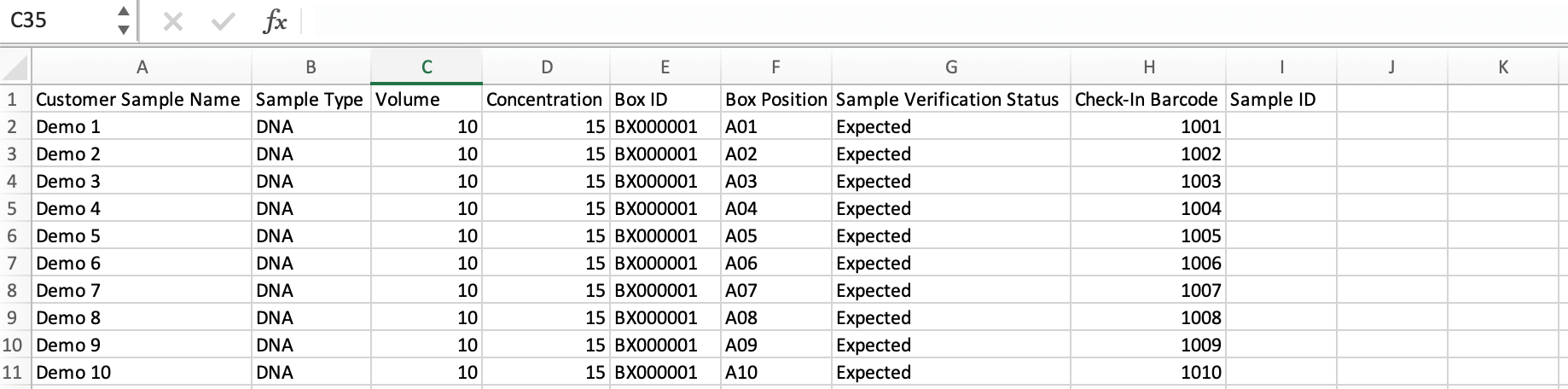 CSV file ready to be imported into Lockbox LIMS