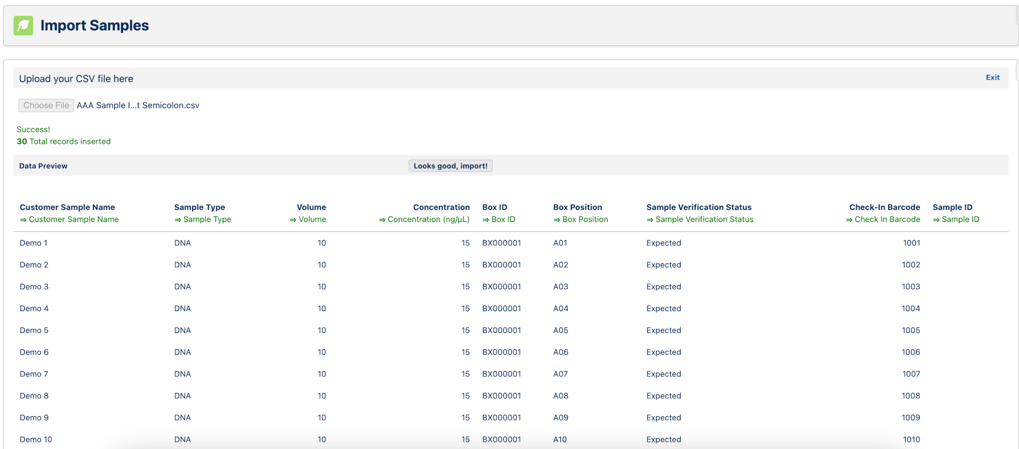 CSV import in Lockbox LIMS