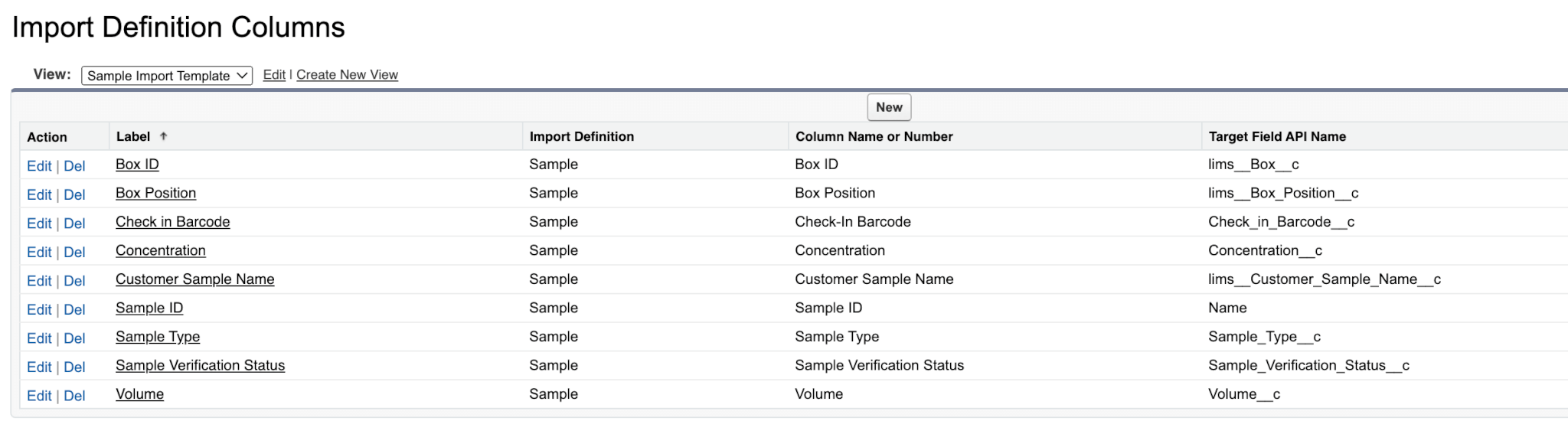 Lockbox LIMS CSV import template import definition columns