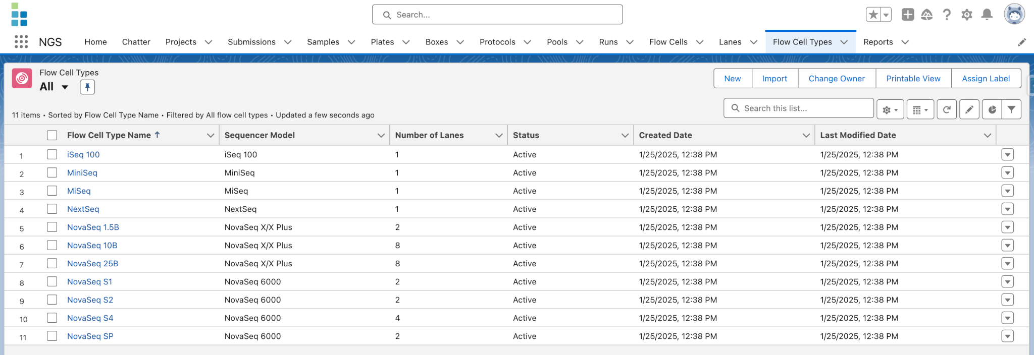 NGS Flow cell types in Lockbox LIMS