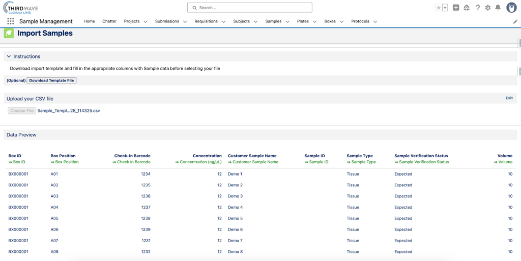 CSV Import Page. Download Template File, Upload Your CSV File, Data Preview