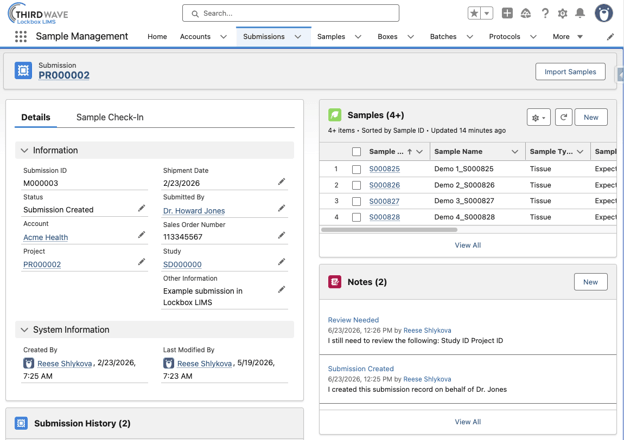 Lockbox LIMS Notes Feature