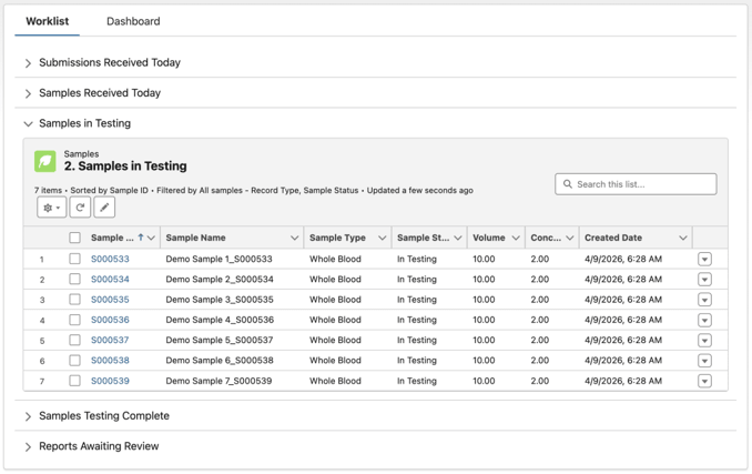 Lockbox LIMS Worklist Screenshot