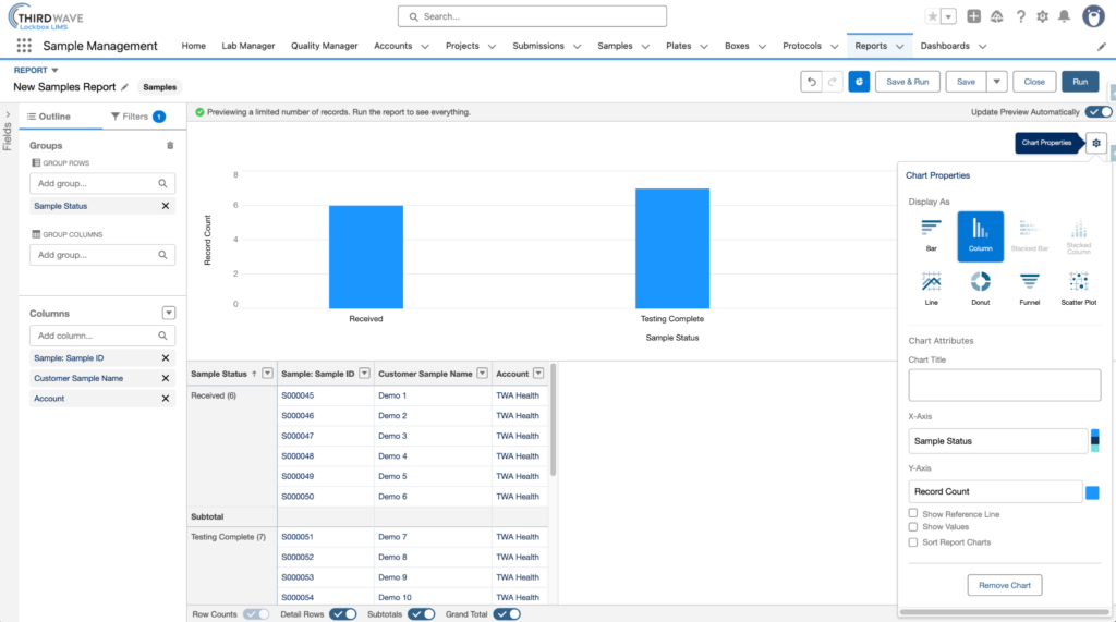 Add chart to new samples report